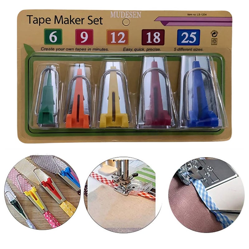 MUDESEN Bias Tape Makers Kit of 5 Sizes 1/4" 3/8" 1/2" 3/4" 1" DIY Quilting Tools Kit for Fabric Sewing and Quilting - Image 2